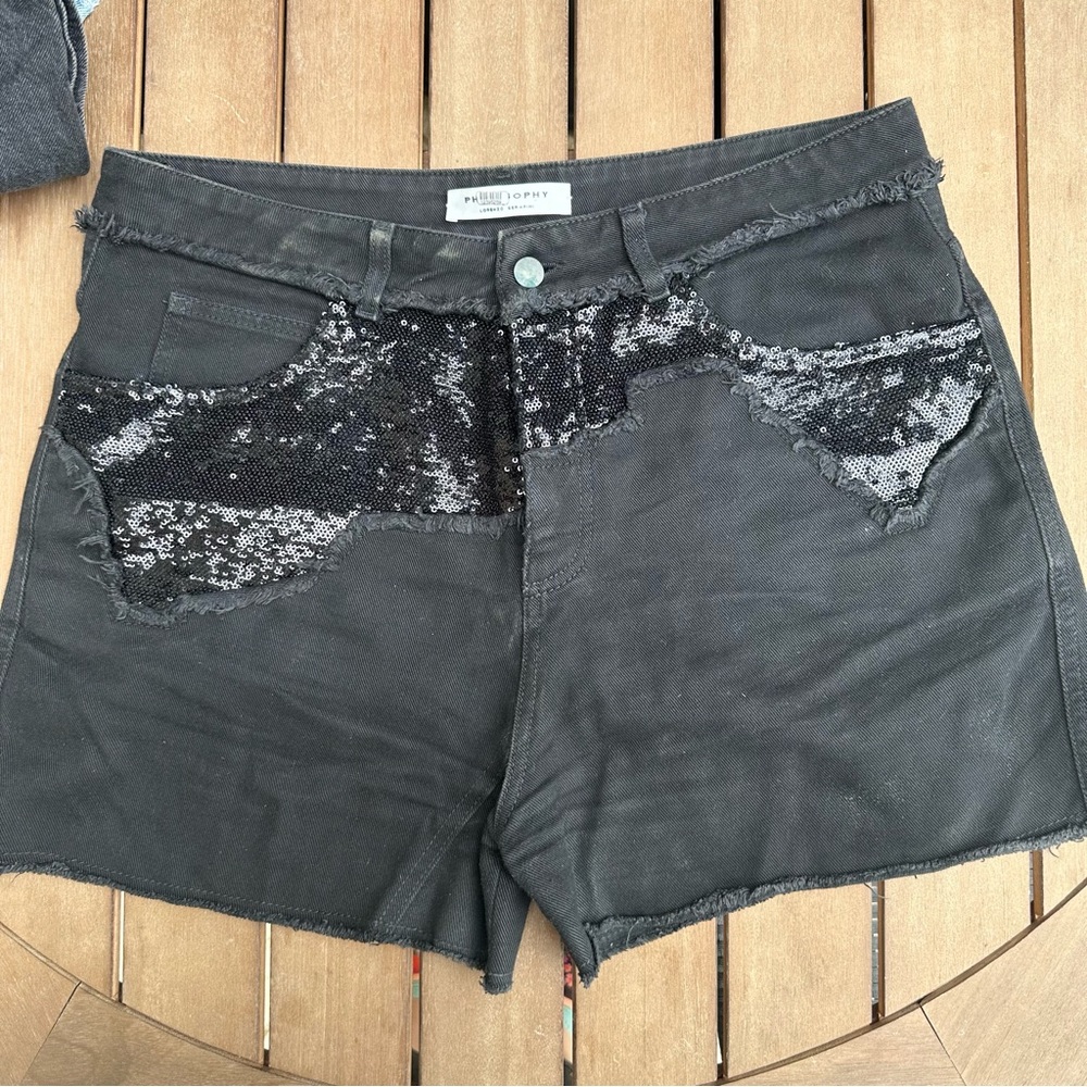 Philosophy Lorenzo Serafini High Waist Sequin Embellished Denim Shorts size 10